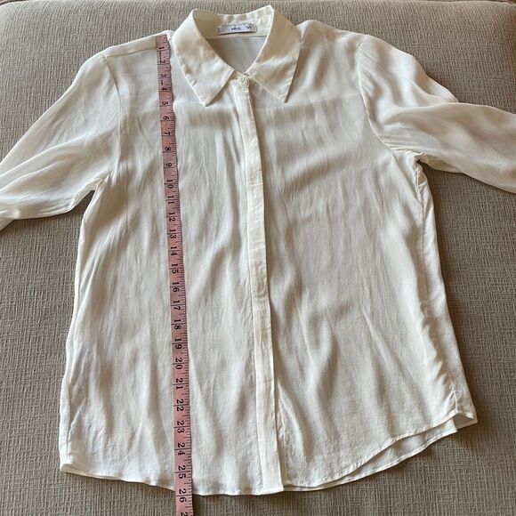 Mango White Button Down Shirt with Tie Neck, size 8 - Picture 10 of 12
